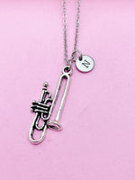 Silver Trumpet Charm Necklace Personalize Customize, N1377