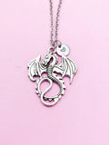 Silver Medieval Dragon Charm Necklace, Men Jewelry, Boyfriend Gift, BN53