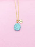 Gold Synthetic Turquoise Charm Necklace Personalized Customized Gemstone Monogram Made to Order Jewelry, N5446