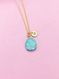 Gold Synthetic Turquoise Charm Necklace Personalized Customized Gemstone Monogram Made to Order Jewelry, N5446