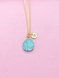 Gold Synthetic Turquoise Charm Necklace Personalized Customized Gemstone Monogram Made to Order Jewelry, N5446