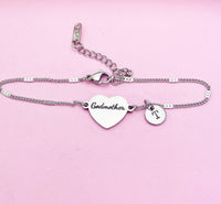 Stainless Steel Godmother Heart Charm Bracelet Godmother Jewelry Mother's Day Gift for Godmother from Goddaughter Gift, D446
