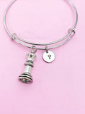 Queen Chess Piece Charm Bracelet, Initial Bangle, Personalized Jewelry