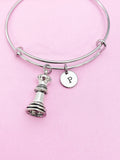 Queen Chess Piece Charm Bracelet, Initial Bangle, Personalized Jewelry