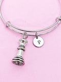 Queen Chess Piece Charm Bracelet, Initial Bangle, Personalized Jewelry
