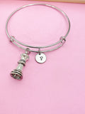 Queen Chess Piece Charm Bracelet, Initial Bangle, Personalized Jewelry