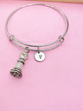Queen Chess Piece Charm Bracelet, Initial Bangle, Personalized Jewelry