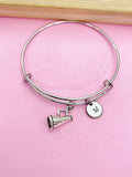 Silver Cheerleader Megaphone Charm Bracelet, Personalized Initial Bangle