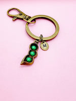 Bronze or Silver Pea Pod Charm Keychain Personalized Customize Charm Keychain, N4429