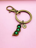 Personalized Bronze Pea Pod Keychain, Initial Charm