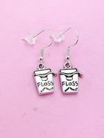Silver Floss Earrings, DH Graduation Dentist Jewelry Earrings, Dentist Floss Charm, Dentist Earrings, DH DA Gifts, N2934