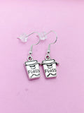 Silver Floss Earrings, DH Graduation Dentist Jewelry Earrings, Dentist Floss Charm, Dentist Earrings, DH DA Gifts, N2934