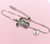 Silver Sea Turtle Bracelet Green Sea Turtle Charm Personized Customize Charm Bracelet, N4977