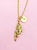 Gold Fishing Rod with Fish Charm Necklace, Personalized Customize Charm Necklace, N494