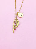 Gold Fishing Rod with Fish Charm Necklace, Personalized Customize Charm Necklace, N494