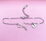 Gold or Silver Stethoscope Heart Bracelet, Medical Device Charm, Doctor Gift, Nurse Gift, Medical Student Gift, N1035