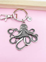 Silver or Bronze Octopus Charm Keychain Personalized Customize Charm Keychain, AN5428