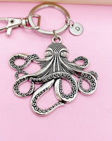 Silver or Bronze Octopus Charm Keychain Personalized Customize Charm Keychain, AN5428