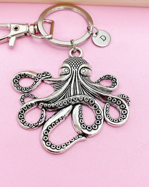 Silver or Bronze Octopus Charm Keychain Personalized Customize Charm Keychain, AN5428