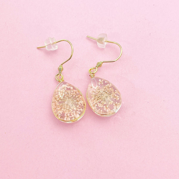 Gold Pink Press Flower Earrings, Mother's Day Gift, Mother Earrings, Mother Daughter Gift, Gardener Gift, Press Flower Jewelry, N3273
