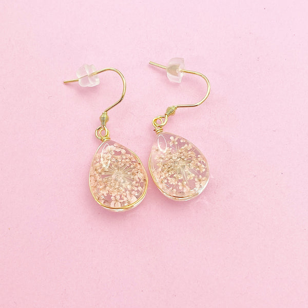 Gold Pink Press Flower Earrings, Mother's Day Gift, Mother Earrings, Mother Daughter Gift, Gardener Gift, Press Flower Jewelry, N3273