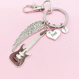 Dad Guitar Guardian Angel Wing Keychain in Silver, N4465