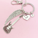 Dad Guitar Guardian Angel Wing Keychain in Silver, N4465