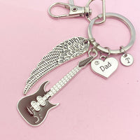 Dad Guitar Guardian Angel Wing Keychain in Silver, N4465