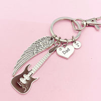 Dad Guitar Guardian Angel Wing Keychain in Silver, N4465