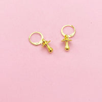 Gold Plated Pacifier Charm Earrings, Pacifier Jewelry, N2748