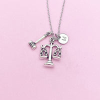 Silver Lawyer Necklace, Justice Scale Balance Gavel Jewelry, Personalized Customized Gifts, N1387A