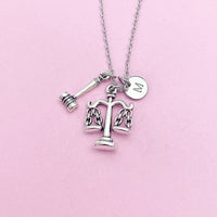 Silver Lawyer Necklace, Justice Scale Balance Gavel Jewelry, Personalized Customized Gifts, N1387A