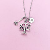 Silver Lawyer Necklace, Justice Scale Balance Gavel Jewelry, Personalized Customized Gifts, N1387A