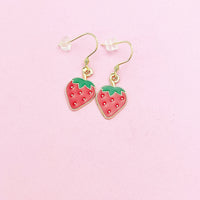 Red Strawberry Earrings in Gold, AN2966