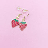 Red Strawberry Earrings in Gold, AN2966
