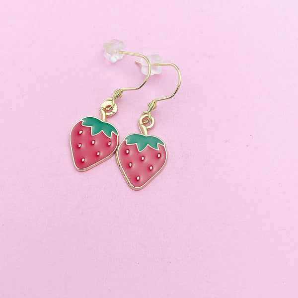 Red Strawberry Earrings in Gold, AN2966