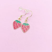 Red Strawberry Earrings in Gold, AN2966