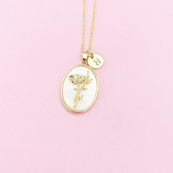 Poppy Flower Necklace August Birthday Gifts in Gold, N4883H