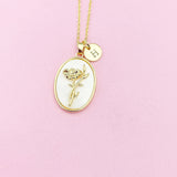 Poppy Flower Necklace August Birthday Gifts in Gold, N4883H