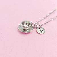 Cup and Saucer Teacup Necklace in Silver, Tea Party Gift, N811