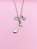 Silver Music Note Necklace, Initial Charm, Personalized Musician Gift