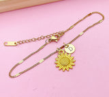 Gold Sunflower Charm Bracelet Wedding Bridesmaid Mother's Day Gifts Ideas Personalized Customized Made to Order, N3126