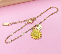 Gold Sunflower Charm Bracelet Wedding Bridesmaid Mother's Day Gifts Ideas Personalized Customized Made to Order, N3126