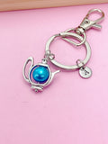 Silver Teapot Charm Keychain, Personalized Initial Charm