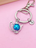 Silver Teapot Charm Keychain, Personalized Initial Charm