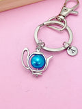 Silver Teapot Charm Keychain, Personalized Initial Charm