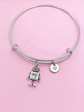Silver Robot Bracelet or Necklace Robotic School Gifts Ideas Personalize Customize Charm Necklace N4770A