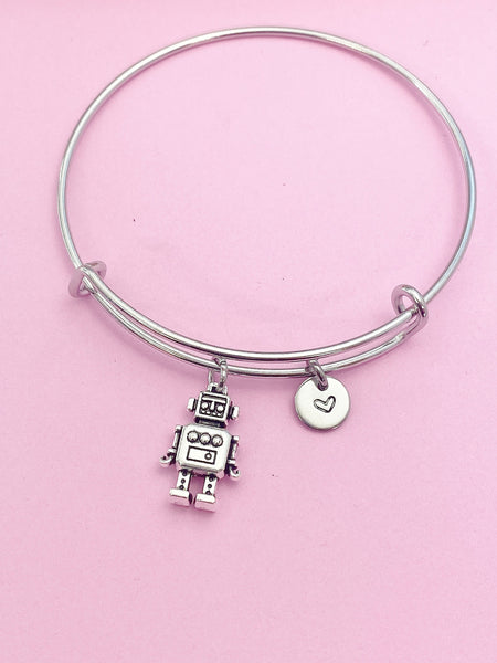 Silver Robot Bracelet or Necklace Robotic School Gifts Ideas Personalize Customize Charm Necklace N4770A