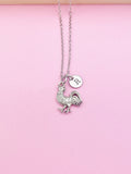 Silver Rooster Charm Necklace, Personalized Initial, Farmer Gift