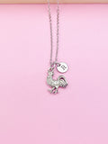 Silver Rooster Charm Necklace, Personalized Initial, Farmer Gift